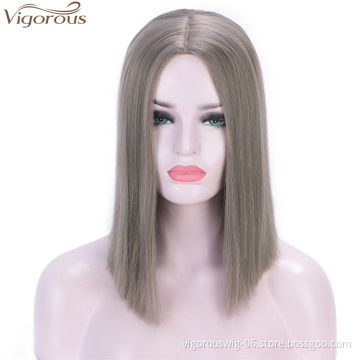 Vigorous Good Quality 14 inches Short Straight Bob Wig Middle Part Heat Resistant Synthetic Wig Daily Use For Women